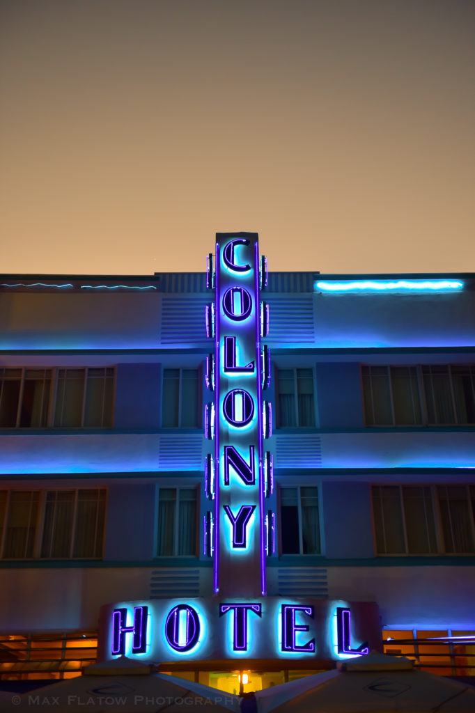 Colony Hotel at dusk. South Beach, Miami
